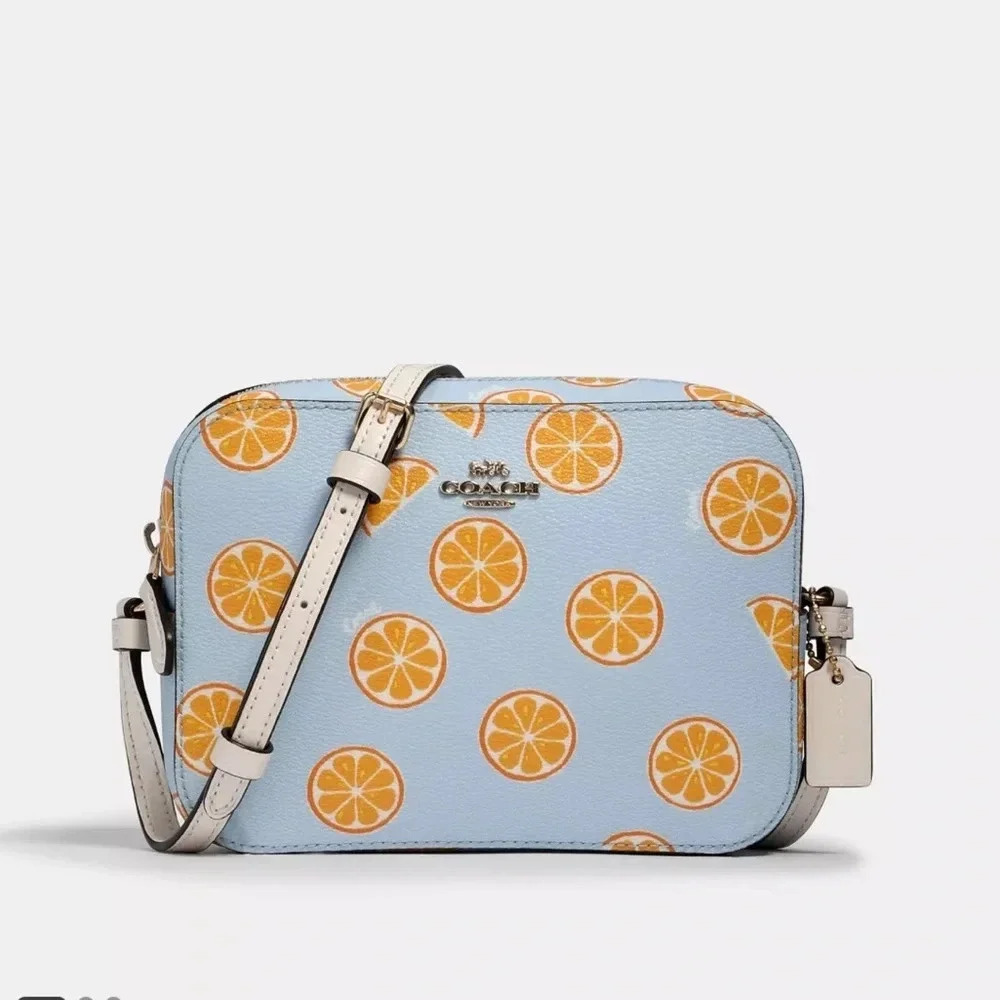 Coach Blue & Yellow Orange Print Crossbody Camera Bag NWOT - Picture 10 of 12